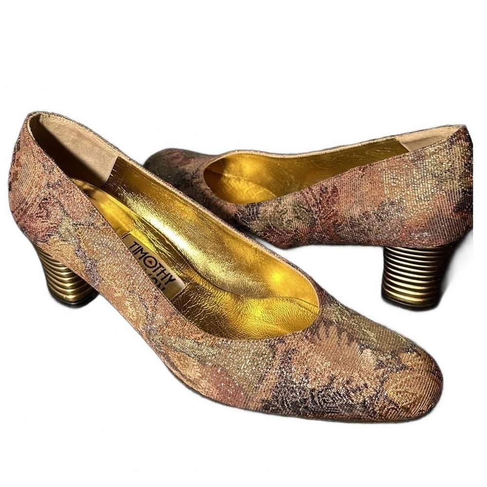 Timothy Hitsman Vintage Tapestry Floral Metallic Gold Heel Maximalism Heel 7.5M
